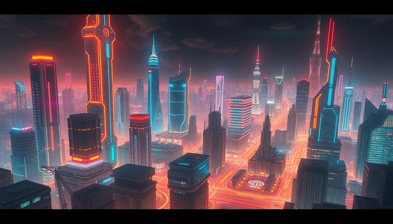 Visualize advanced technology reshaping urban living through a vibrant, neon-lit futuristic cityscape.