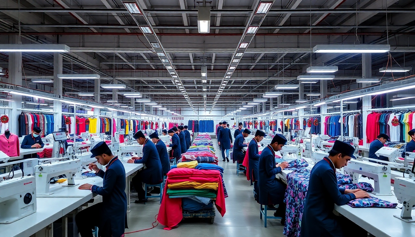 Clothing factory in Sialkot with state-of-the-art equipment producing high-quality custom sportswear and apparel for global brands.