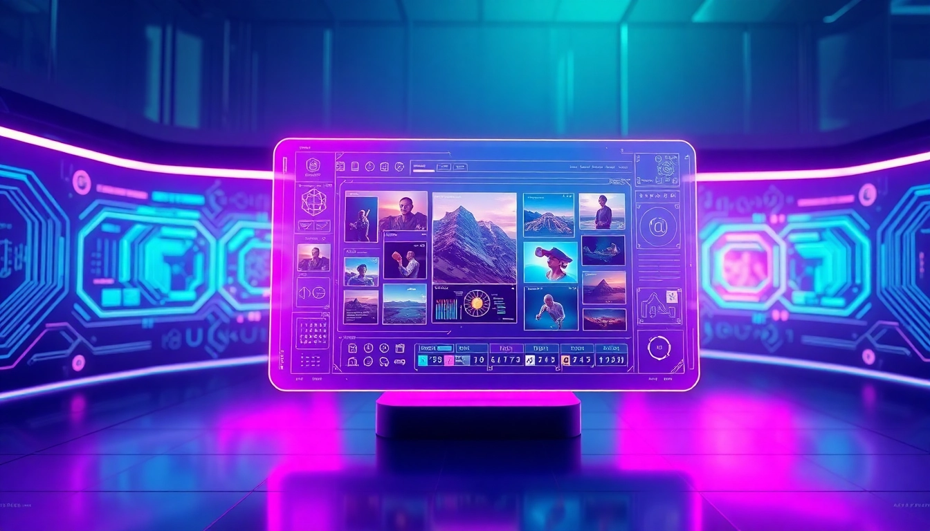 Futuristic AI image editing interface with holographic tools in a high-tech environment.