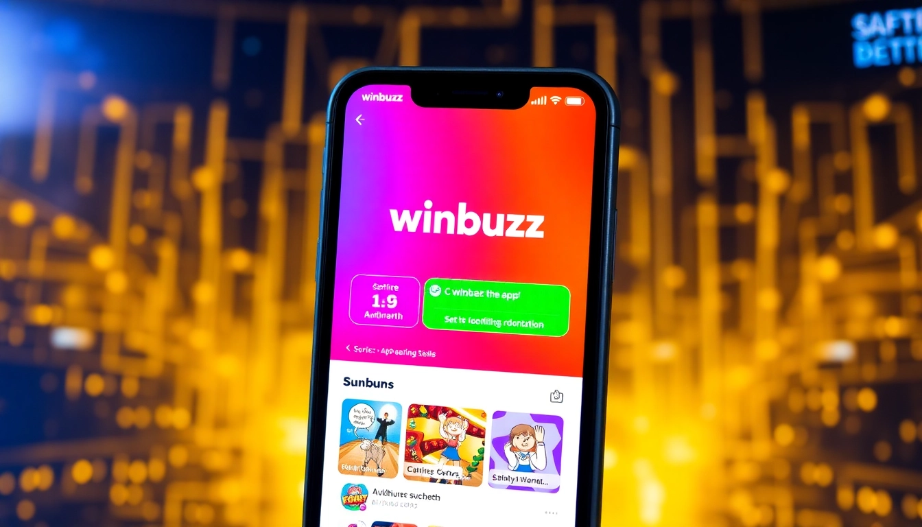 The Winbuzz App interface showing live betting options and mini-games for an engaging user