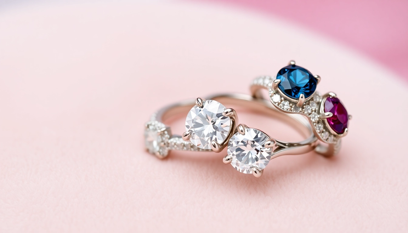 High-quality suzadetuviu ziedai featuring diamonds and gemstones, showcasing craftsmanship and