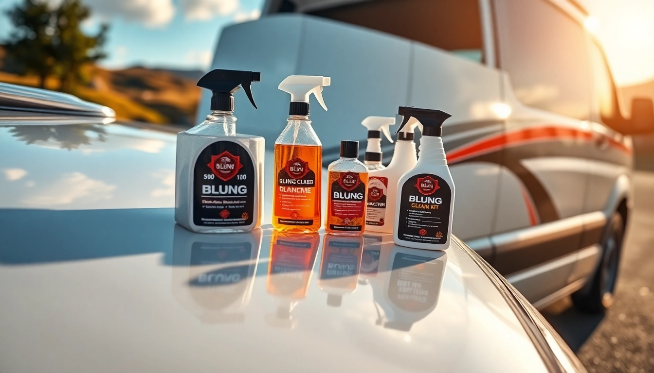 Blung cleaning products and tools depicted in action on boats and campers for effective