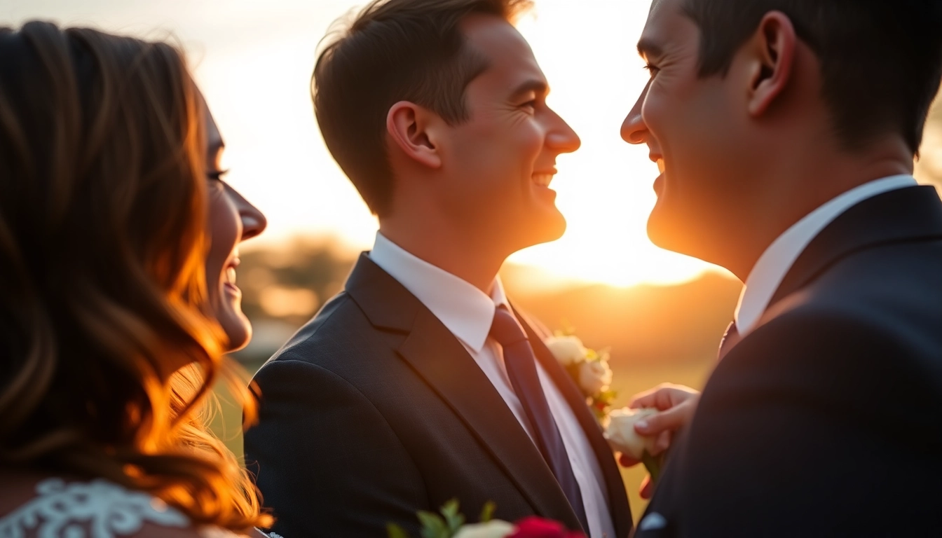 Skilled eskuvoi fotos taking candid shots during a sunset outdoor wedding, capturing natural